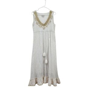 Lola Casademunt Women's 100% Cotton Stripes Embellished Boho Dress - M